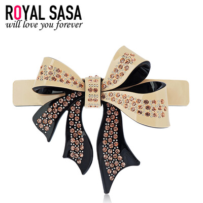 

Royalsasa headdress hair accessories horizontal clip spring clip tray top clip ponytail clip bow acrylic imitation crystal beige