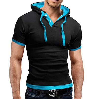 

Men' T Shirt 2017 Summer Fashion Hooded Sling Short-Sleeved Tees Male T-Shirt Slim Male Tops 4XL