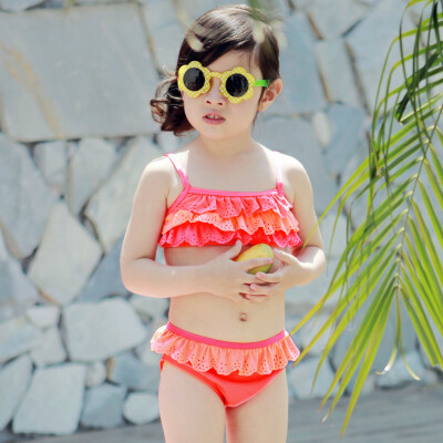 

Yizi (EZI) children split bikini cake lotus leaf cute cute girl swimsuit Ezi10176 orange 130cm