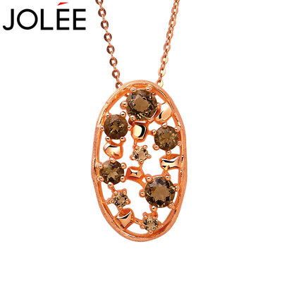 

Feather JOLEE necklace natural crystal pendants S925 silver clavicle chain fashion simple smoke crystal accessories to send his girlfriend gift brown color one size