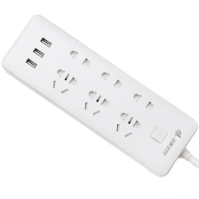 

Jishun (jishun) JSW-H16U full length of 1.8 meters 3 5 holes +3 bit 2 holes + 3USB 2.4A fast charge smart USB socket plug panel protection door socket new national standard white