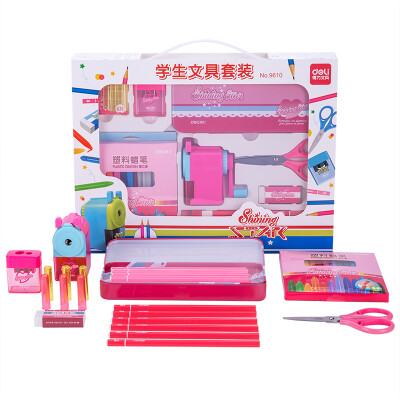 

Deli 9610 student study supplies stationery set gift box spree 8 sets of red