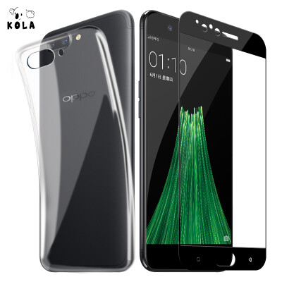 

Shell film set] KOLA OPPO R11 transparent mobile phone case protective cover full-screen coverage of mobile phone film protective film for OPPOR11 black