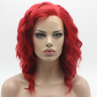

Iwona Hair Natural Wavy Medium Long Red Wig Half Hand Tied Heat Resistant Synthetic Lace Front Wig