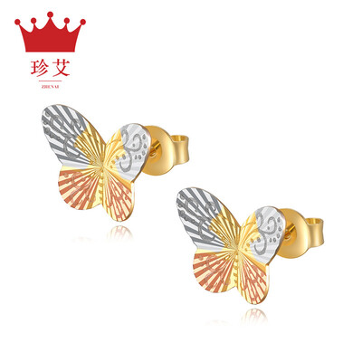 

Zhenai 6062-18k summer camouflage series 18K gold three-color earrings bowknot earrings rose gold earrings earrings