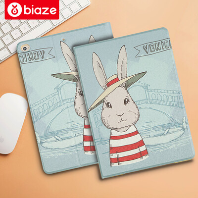 

Biya Zi BIAZE Apple iPad Air2 air1 2017 new iPad case leather Sleeping Sleeping iPad5 67 protective shell Cartoon painted straw hat