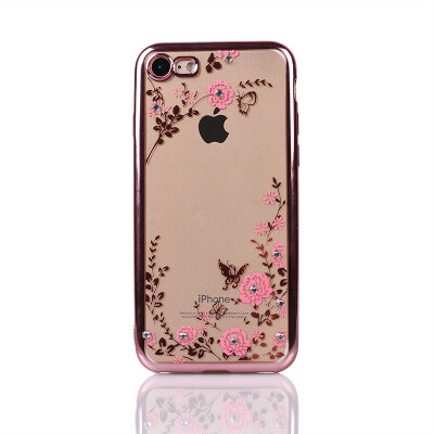 

Secret Garden Flower Gold Plating Diamond Case For Iphone 6 6s 7 Plus Soft TPU Back Cover