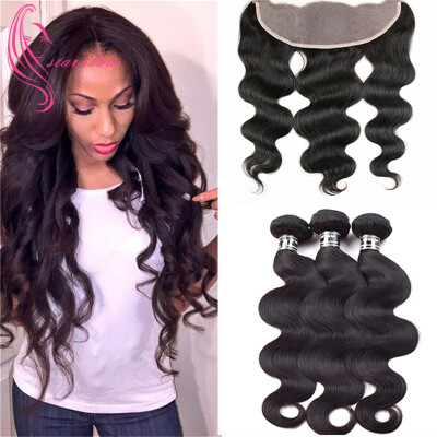 

7A Indian Virgin Hair 3 Bundles With 13x4 Lace Frontal Body Wave Hair Bouncy Hair Extension Silky Texture Natural Color