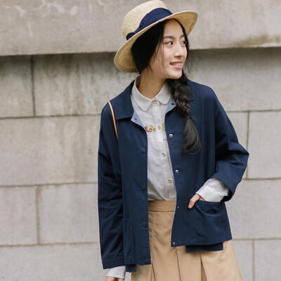 

Yan Man (INMAN) 2017 autumn new lapel short paragraph wild casual cardigan jacket female 1873042012 treasure blue