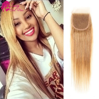 

7a 44 Virgin Peruvian Straight Lace Closure Free Part Honey BlondeCheap Lace Closure Straight Human Hair 7a Peruvian Closure