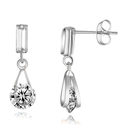

Yoursfs Teardop Stud Earrings with Princess Cut Austria Crystal Pear Shape Jewelry Gift