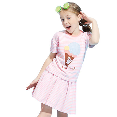 

Descartes DEESHA children's clothing girls set 2017 summer new children's stripes short-sleeved sports and leisure two-piece 711721906 powder stripes 150