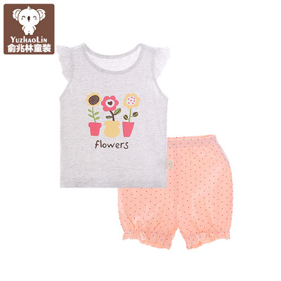 

Yu Zhaolin children's suit summer children's clothing girls lace sleeve short-sleeved shorts suit YH16T275017 three flowers flowers 100