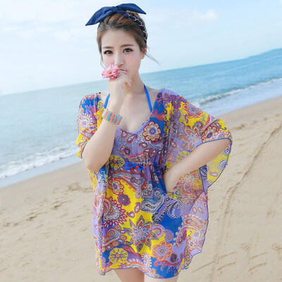 

Бейджи Ронг женщины из трех частей бикини купальник расколоть консервативное покрытие живота юбка размера грудь собрать сп купальник синего M