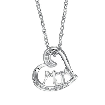 

Yoursfs@ Fashion Jewelry Women's Necklace with Heart Pendant White Gold plated Crystal Engraved "MOM" for Women Gift