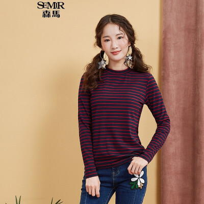 

Semir sweater women 2017 autumn stripes were thin high collar collar shirt sweater 12316010026 blue red tone