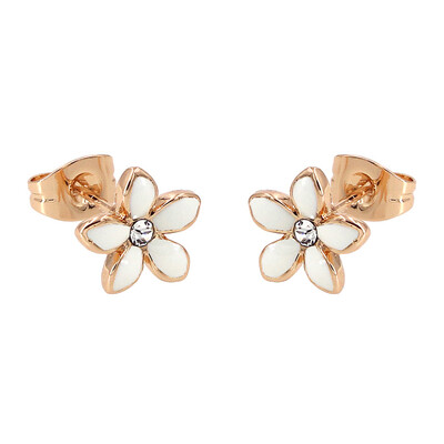 

Yoursfs@ Fashion 18K Rose Gold Plated White Black Flower Zircon Stud Earring
