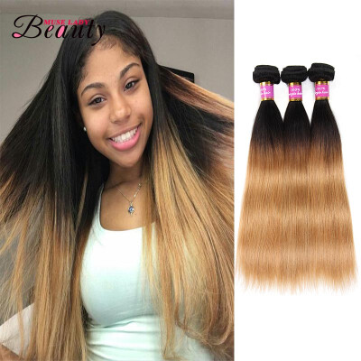 

Ombre Straight Peuvian Hair Weft Non-remy Human Hair Weaves 3 Bundle with Closure Color T1B//27