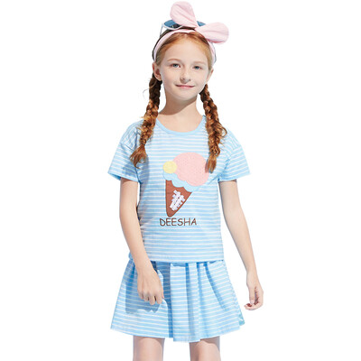 

Disha DEESHA children's clothing girls set 2017 summer new children's stripes short-sleeved sports and leisure two sets of 711721906 blue stripes 140