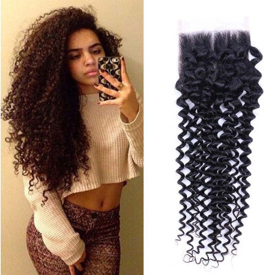 

Brazilian Curly Lace Closure 4x4 Free Part Virgin Human Hair Closure Natural Color Free Shipping