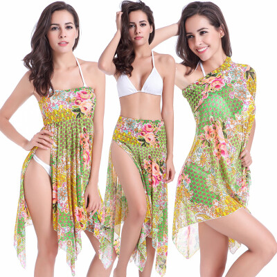 

3 Wear Options Floral Strech Mesh Cover ups 2016 Multi - wears Convertible Summer Sexy Beach Dresses .M.L.XL