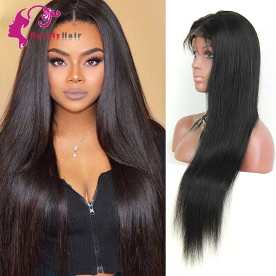 

100% Unprocessed Peruvian Virgin Human Hair Lace Front Wig Natural Straight With Baby Hair For Black Human