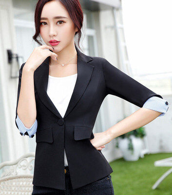 

S To 4XL Candy Color Womens Blazer Half Sleeve With Turnback Cuff Patchwork Female Suit Jackets Button Pockets Blazers Womens