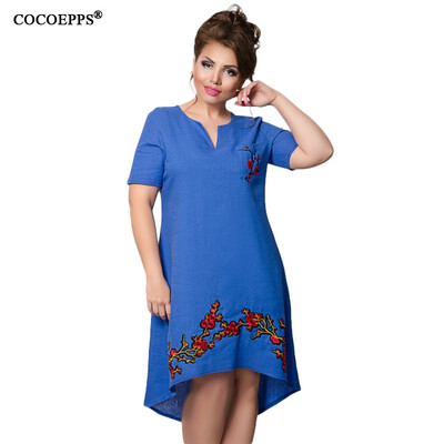 

COCOEPPS Fashionable Embroidery Dress 2017 Summer Large Size V-Neck Women Dress Plus Big Size Loose Short Sleeve Female Vestidos