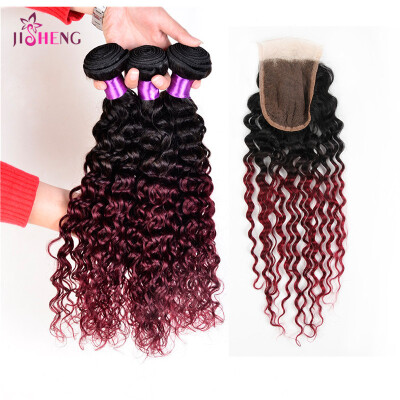 

8A Brazilian Virgin Human Hair Wave 3 Bundles Ombre Deep Wave With 44 Lace Closure Remy Hair Extensions