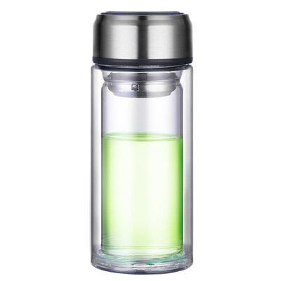 

Jingdong supermarket] green beads lvzhu double-layer glass heat-resistant anti-hot men and women with a teapot portable office tea cup B799 blue 260ml