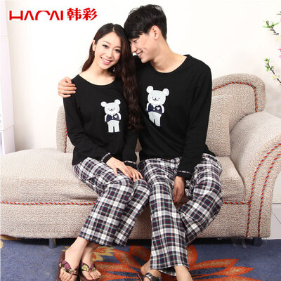 

Jingdong supermarket Han Choi HACAI pajamas women long sleeves spring&autumn thin section cute cartoon round neck home suit suit black 175100 XXL
