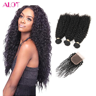 

7A Malaysian Kinky Curly 3 Pcs/Lot Curly Weave With Closure Virgin Hair Unprocessed Malaysian Human Hair Bundles Raw Virgin Hair