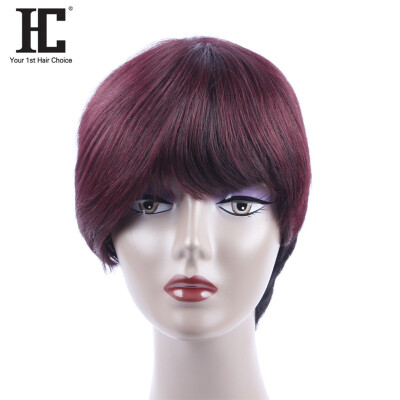 

HC Hair Products Malaysian Natural Wave Hair 1b99j Burgundy 10Inch Non-Remy  Lace Short Human Hair Bob Wigs For Black Women