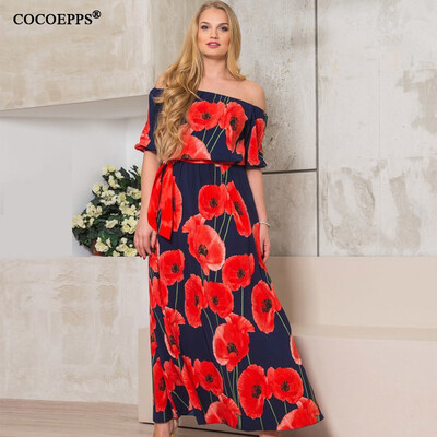 

COCOEPPS Vintage Floral Printed Women Dress Big Size 2017 Summer Sexy Off-Shoulder Maxi Dresses Plus Size Half Sleeve Vestidos