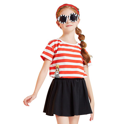 

Descartes DEESHA girls set in the big children 2 sets of 2017 girls summer comfortable wild fashion stripes suit 811721907 red stripes 110