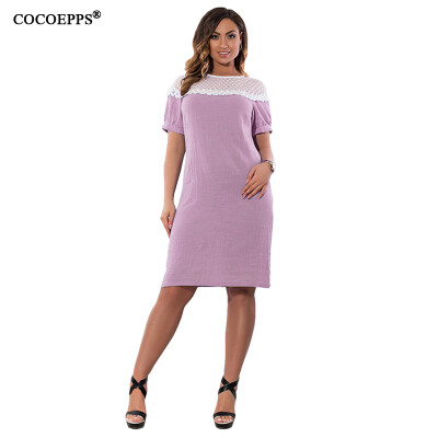 

COCOEPPS Summer Plus size Women Lace Dresses 2017 Elegant Big Size Patchwork Polka Dot Female Dress Large Size Office Vestidos