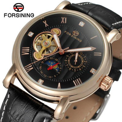 

2017 Forsining Diamond Watch Men Skeleton Automatic Watches Rose Gold Mens Steel Watch Luxury Mechanical Clock