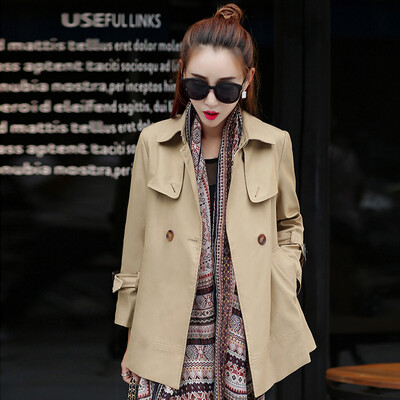 

Fort Sheng 2017 new women&39s autumn self-cultivation lapel long-sleeved solid color semi-open collar windbreaker in the long section YZ201780307 Khaki M