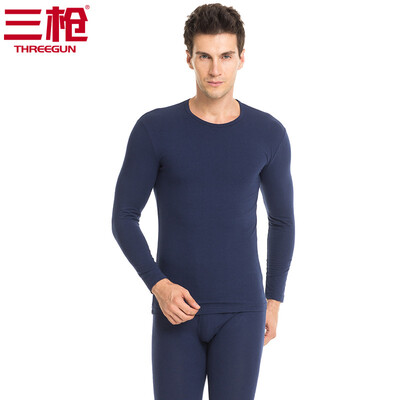 

Three gun cotton Lycra men&women thermal underwear set Shu skin soft cotton Lycra round neck Slim men&women Qiuyi Qiuku mens Navy