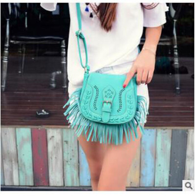 

Sen Department of small package 2016 new tassel bag pure color female shoulder bag retro sub-diagonal cross bag