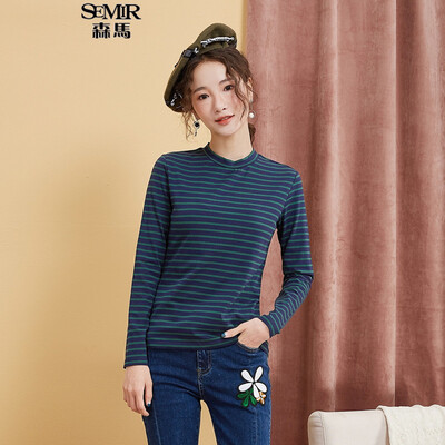 

Semir sweater women 2017 autumn stripes were thin high collar collar shirt sweater 12316010026 blue&green tone