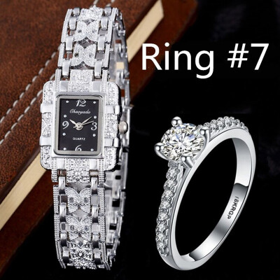 

Luxury Rhinestone Bracelet Watches Women Silver Wrist Watch With Ring Ladies Quartz Clock Hour