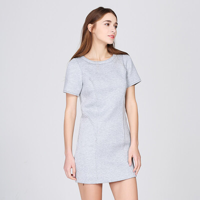 

UR edge trim round neck short sleeve dress YU15A01S7BN001 gray line S