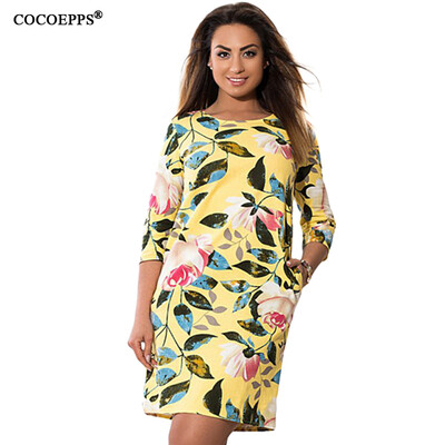 

COCOEPPS Floral Print Women Dresses 2017 Big Size O-Neck Mini Dress Summer Plus Size Women Clothing Elegant Dress Vestidos L-6XL