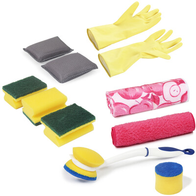 

Pine Lin piaolin 10-1840-01 12 sets of kitchen clean combination (bamboo fiber wipes cloth cotton cloth wiper handle sponge rub scouring gloves
