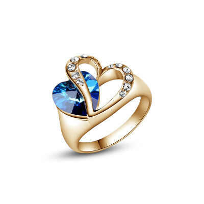 

Yoursfs@ 18K Gold Plated "Hold Your Heart" Hollow Out Designed Sapphire Blue Crystal Rings Women