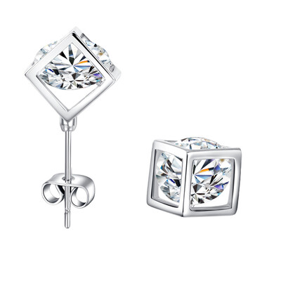 

Yoursfs @ CZ Diamond Box Стад Серьги для женщин 18 K Позолота с золотым покрытием Glitter Cube заполненные прозрачные серьги из циркона Мода