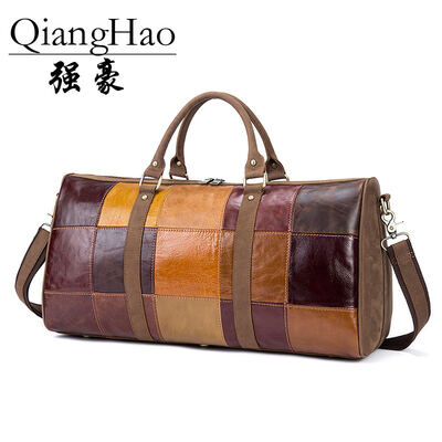 

qianghao высокого качества!натуральная кожаная сумка первый слой cowhide винтаж красителя матч большой барабан сумочку сумку