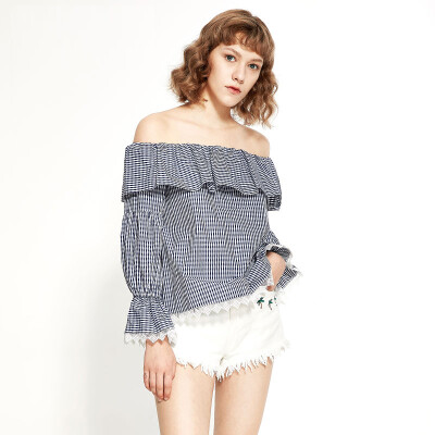 

UR youth women&39s checkered fashion wild word shoulder shirt YU14S2CN2001 dark blue