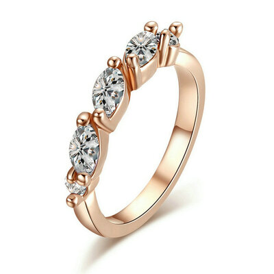 

Yoursfs@ 18 K Rose Gold Plated Olive Shaped Austrian Crystal Brand Three Stones Synthetic Diamond Engagement Rings For Women With